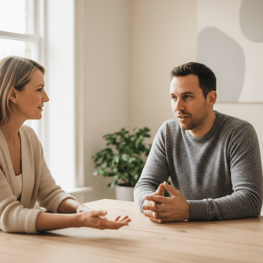 One-on-one career coaching session with attentive listening and genuine client engagement