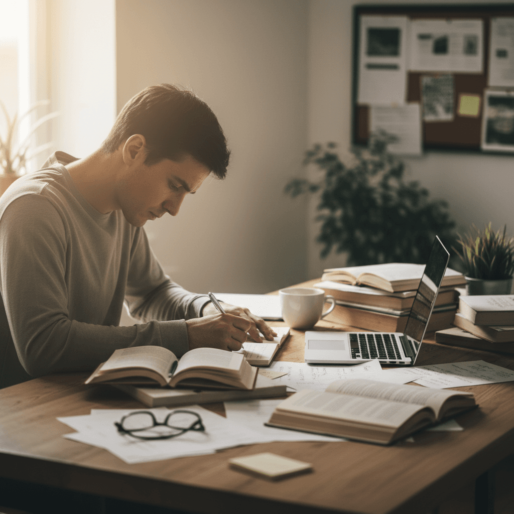 Professional engaged in structured job search planning