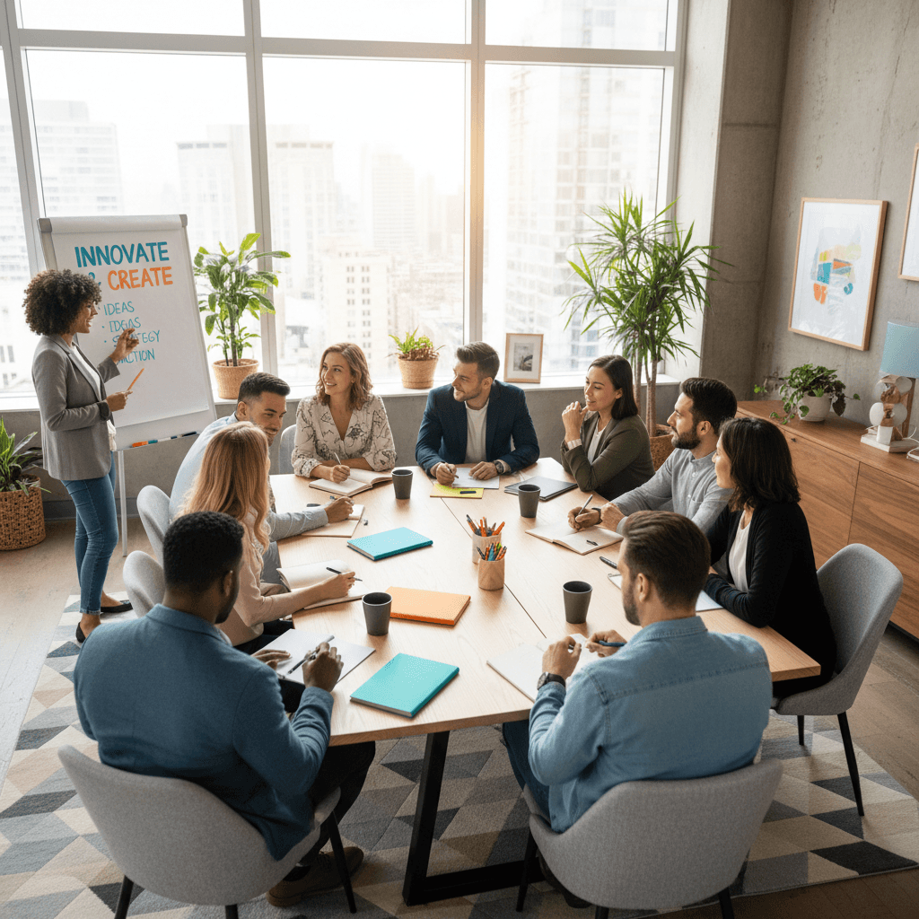 Diverse group participating in interactive workshop discussion