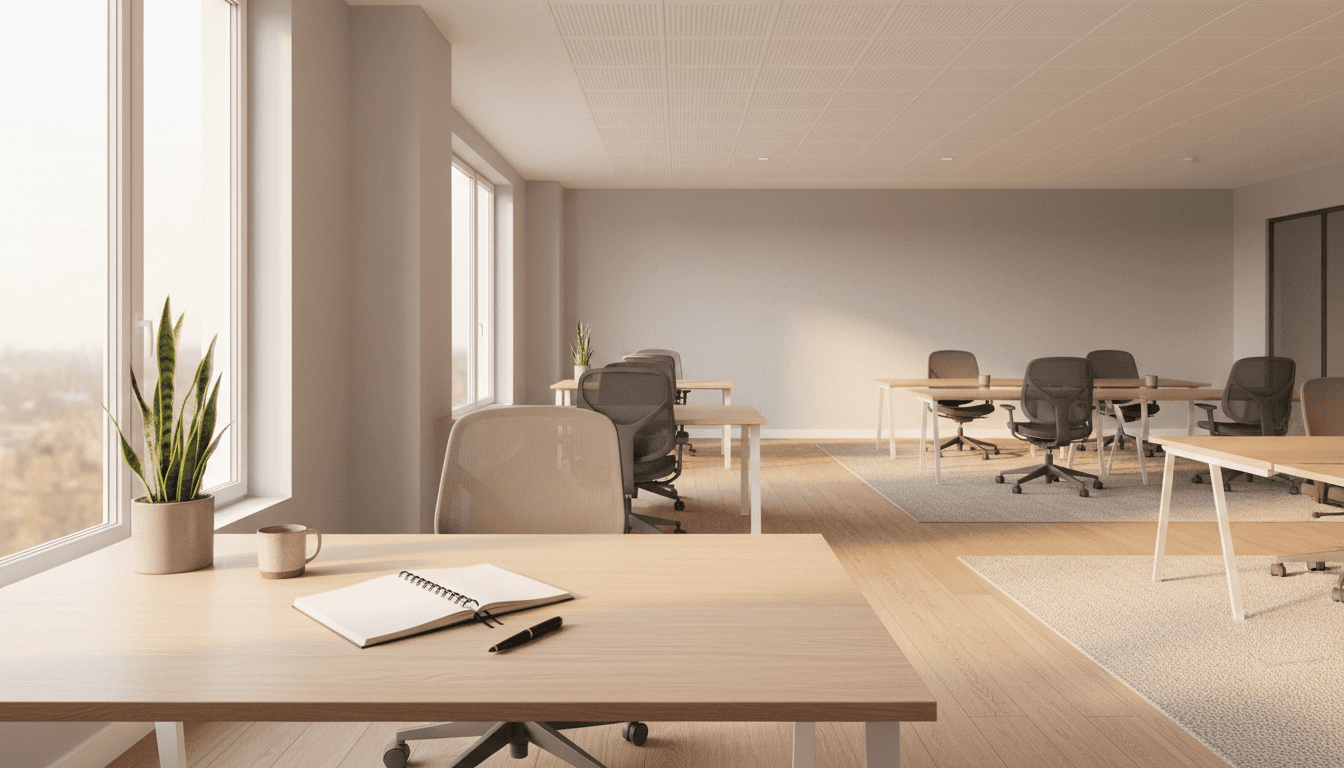 Calm, naturally lit workspace with open notebook and soft morning light