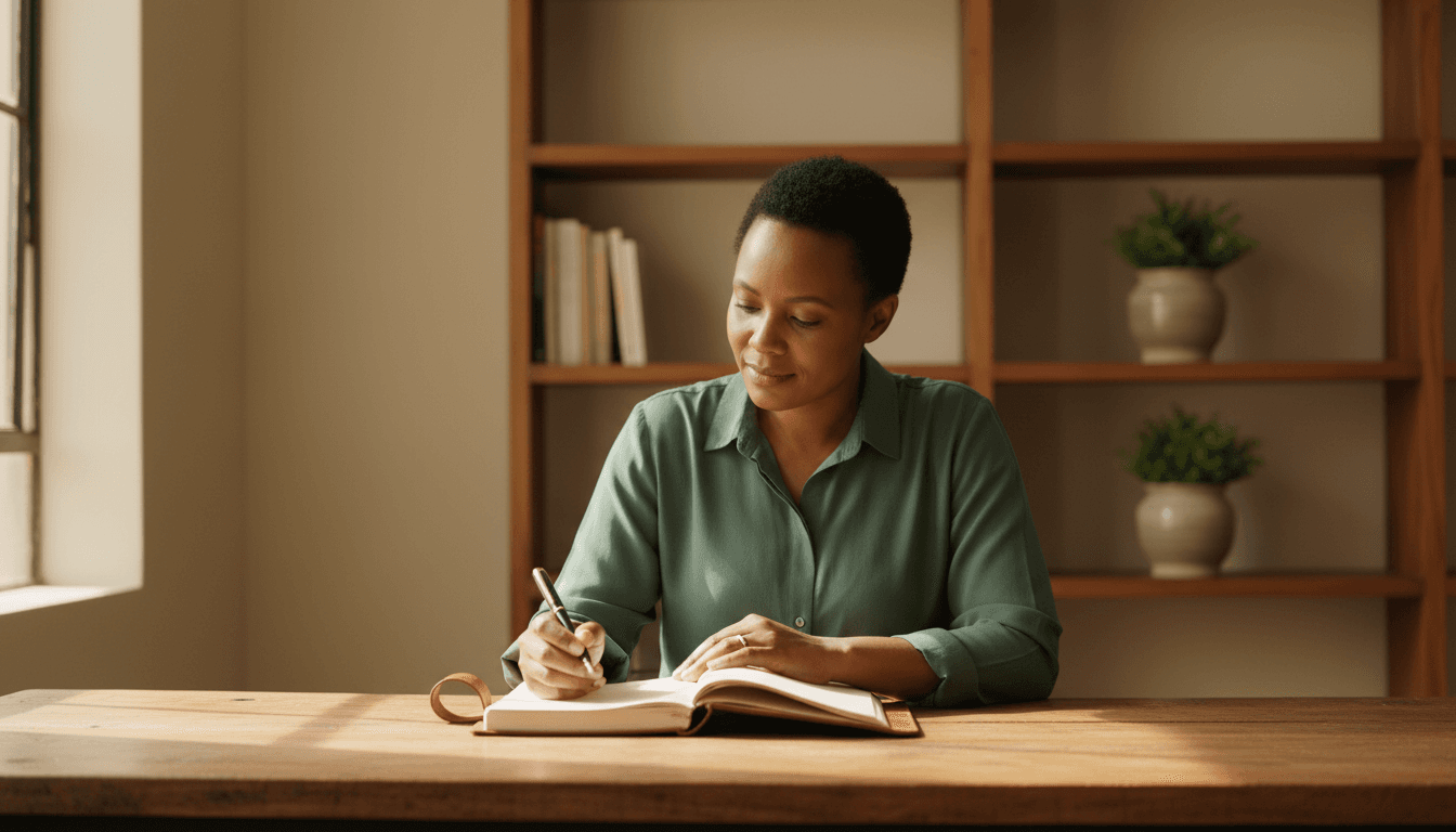 Woman in focused reflection during career coaching session