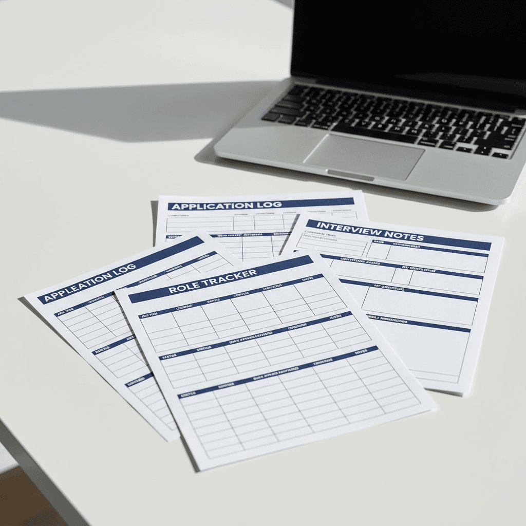Multiple career resource templates arranged on workspace showing variety