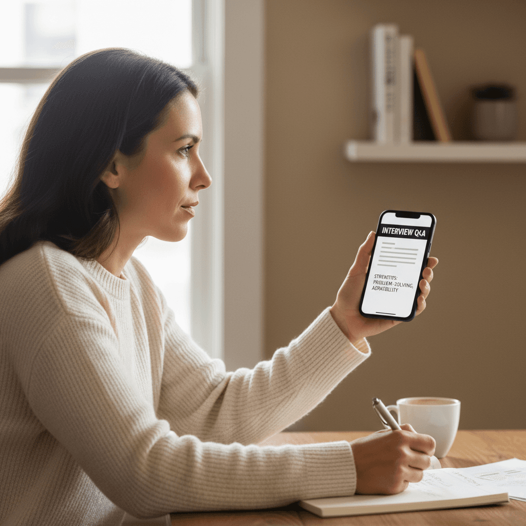 Professional practicing interview responses during focused preparation session